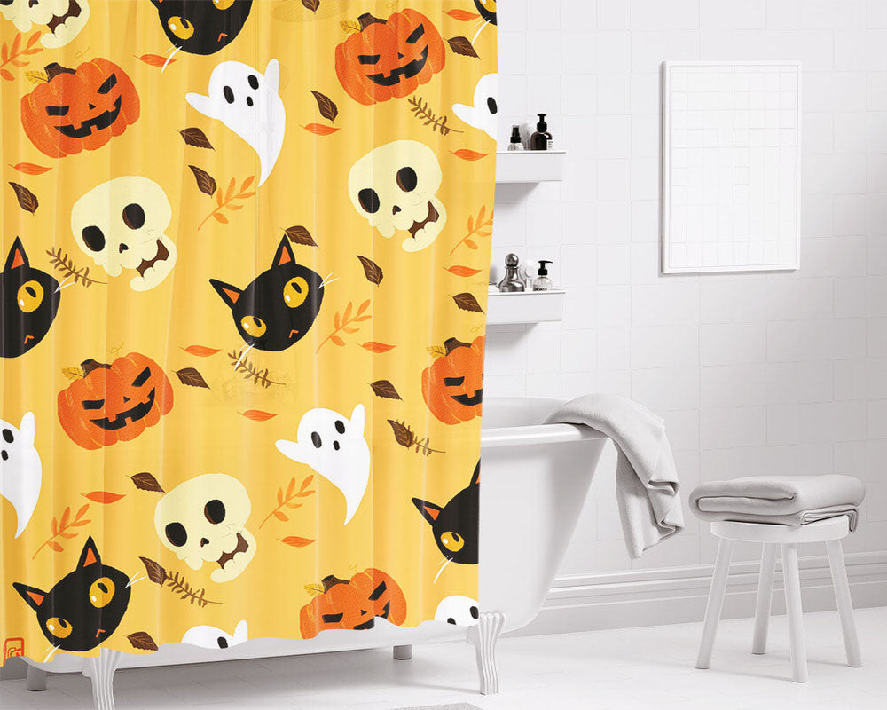 Halloween Wallpaper Bathroom Shower Curtain Fabric Waterproof | 66 X 72 Inch