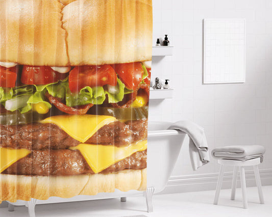 Hamburger Bathroom Shower Curtain Fabric Waterproof | 66 X 72 Inch