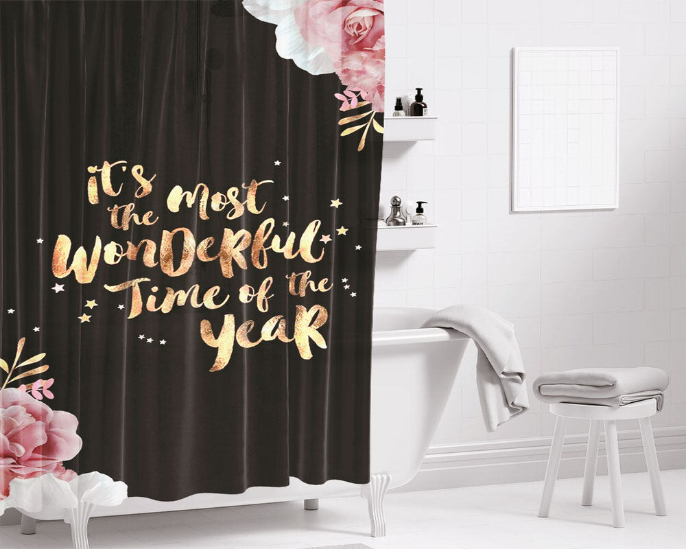 Happy New Year Rose Gold Bathroom Shower Curtain Fabric Waterproof | 66 X 72 Inch