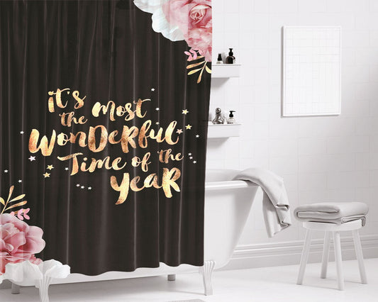 Happy New Year Rose Gold Bathroom Shower Curtain Fabric Waterproof | 66 X 72 Inch