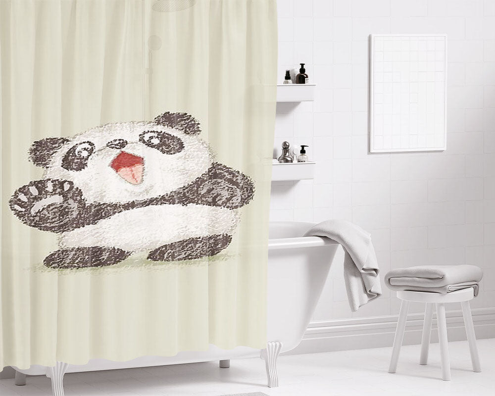 Happy Panda Bathroom Shower Curtain Fabric Waterproof | 66 X 72 Inch