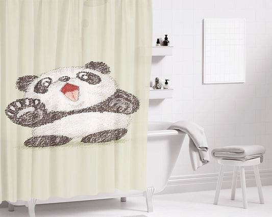 Happy Panda Bathroom Shower Curtain Fabric Waterproof | 66 X 72 Inch