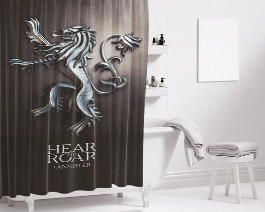 Hear Me Roar Lannister Metal Logo Bathroom Shower Curtain Fabric Waterproof | 66 X 72 Inch