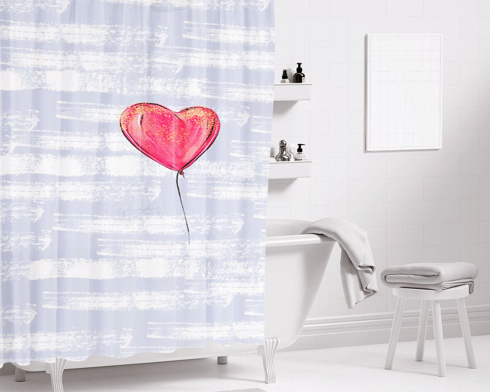 Heart Balloon Bathroom Shower Curtain Fabric Waterproof | 66 X 72 Inch