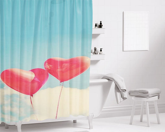 Heart Balloons Bathroom Shower Curtain Fabric Waterproof | 66 X 72 Inch