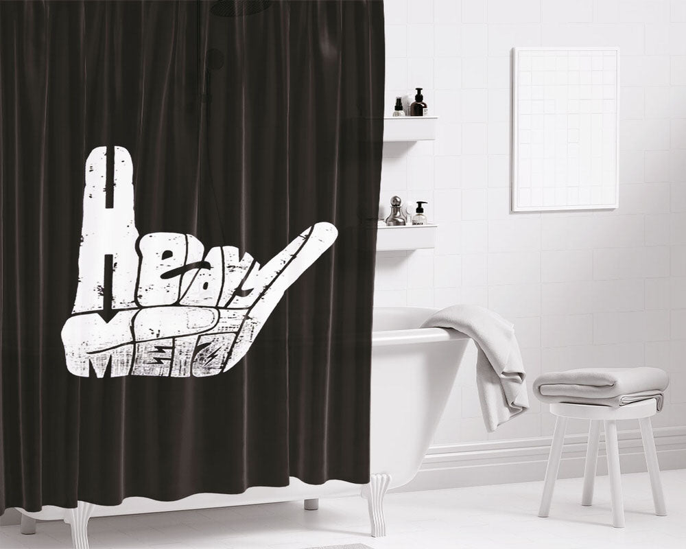Heavy Metal Hand Sign Bathroom Shower Curtain Fabric Waterproof | 66 X 72 Inch