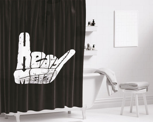 Heavy Metal Hand Sign Bathroom Shower Curtain Fabric Waterproof | 66 X 72 Inch