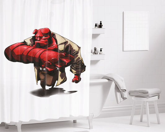 Hellboy Character Red Devil Bathroom Shower Curtain Fabric Waterproof | 66 X 72 Inch