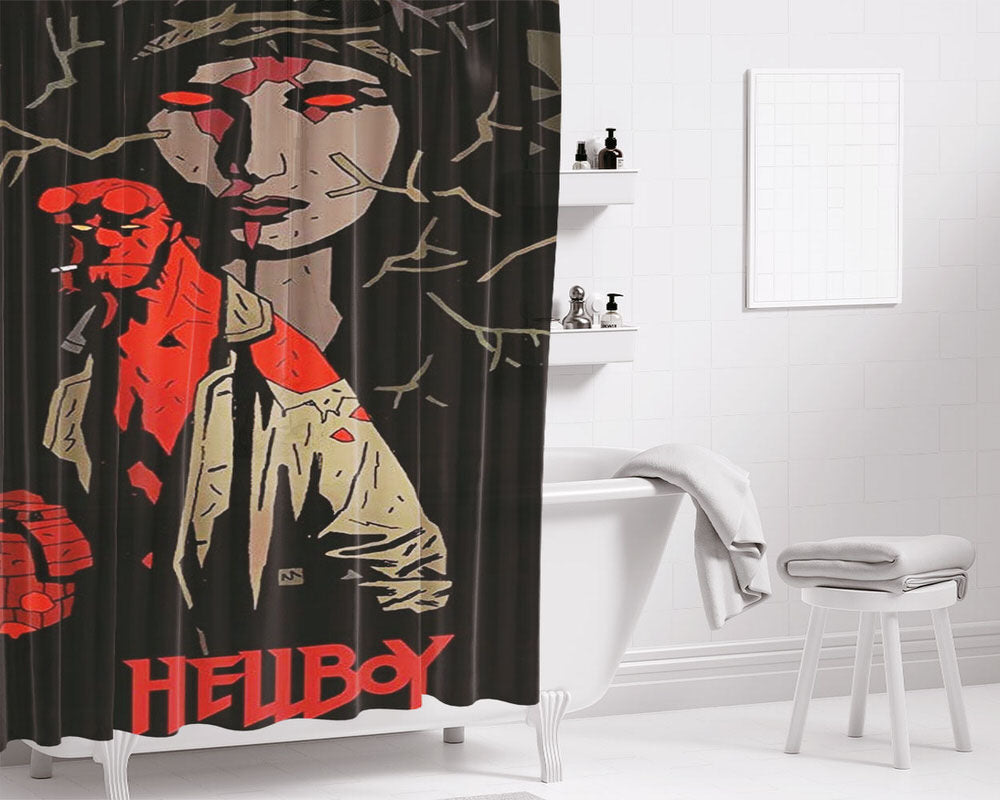 Hellboy Cool Illustration Bathroom Shower Curtain Fabric Waterproof | 66 X 72 Inch