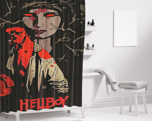 Hellboy Cool Illustration Bathroom Shower Curtain Fabric Waterproof | 66 X 72 Inch