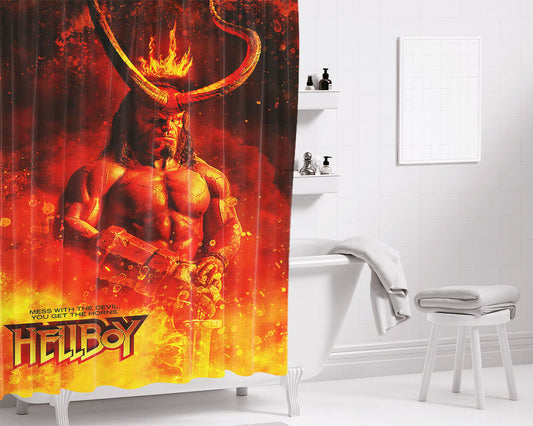 Hellboy Mess With The Devil Bathroom Shower Curtain Fabric Waterproof | 66 X 72 Inch
