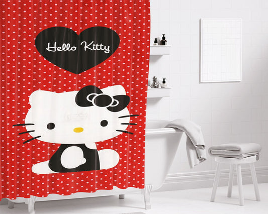 Hello Kity Merah Bathroom Shower Curtain Fabric Waterproof | 66 X 72 Inch
