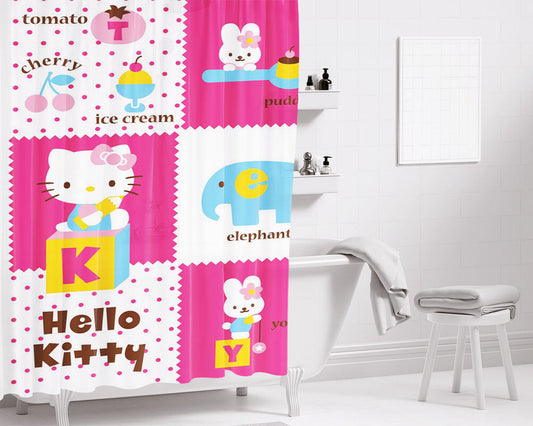 Hello Kity Pink Bathroom Shower Curtain Fabric Waterproof | 66 X 72 Inch