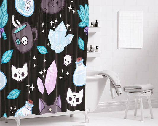 Herb Witch Black Bathroom Shower Curtain Fabric Waterproof | 66 X 72 Inch