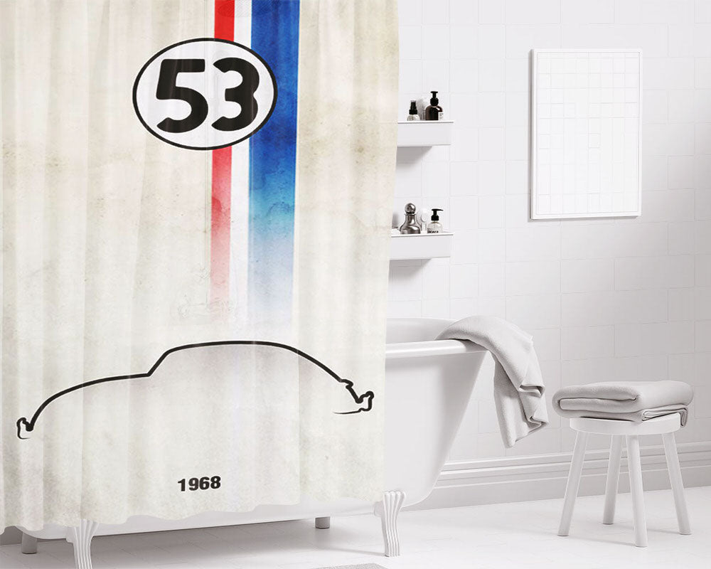 Herbie The Love Bug 1968 Bathroom Shower Curtain Fabric Waterproof | 66 X 72 Inch