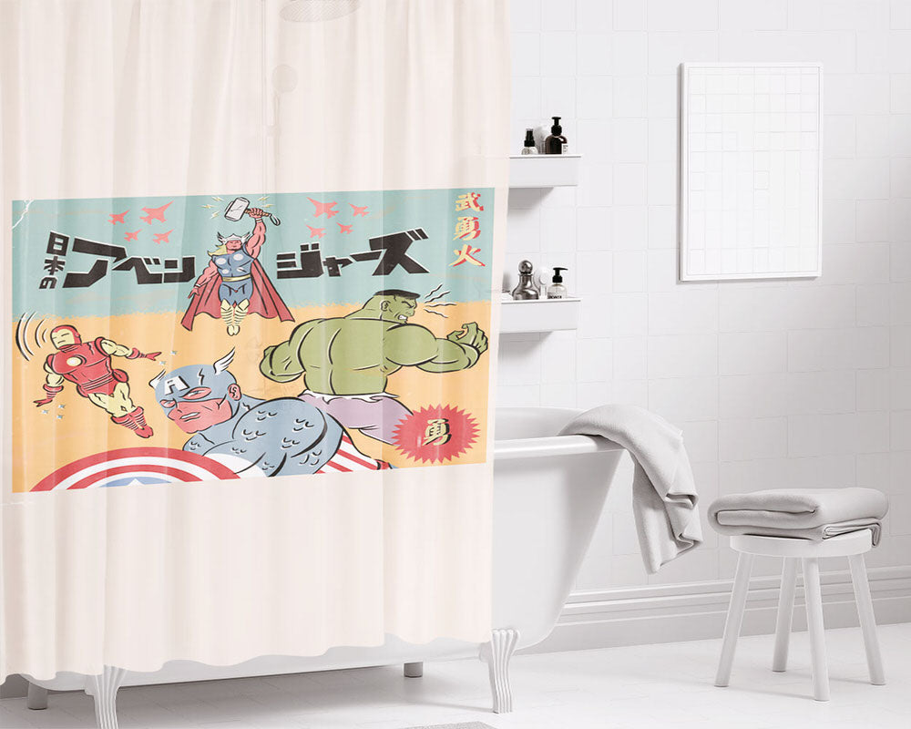 Hero Japan Style Bathroom Shower Curtain Fabric Waterproof | 66 X 72 Inch