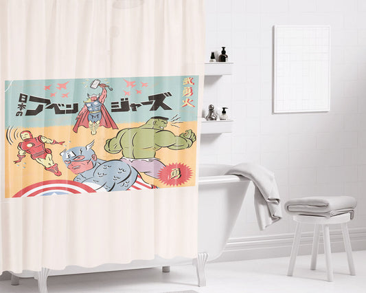 Hero Japan Style Bathroom Shower Curtain Fabric Waterproof | 66 X 72 Inch