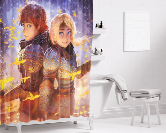 Hiccup And Astrid Hicctrid Bathroom Shower Curtain Fabric Waterproof | 66 X 72 Inch