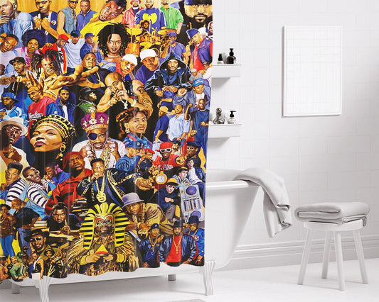 Hip Hop Doodle Art Legends Bathroom Shower Curtain Fabric Waterproof | 66 X 72 Inch