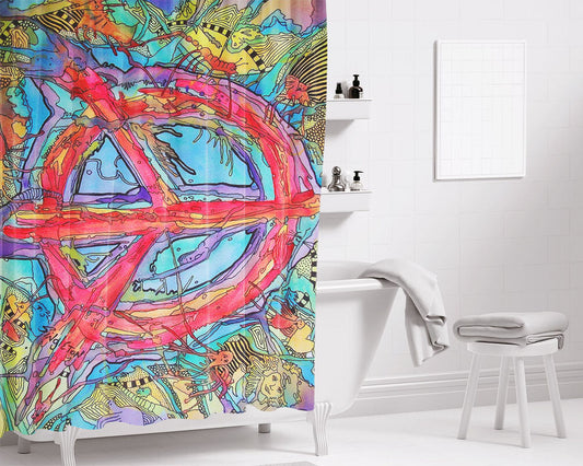 Hippie Tie Dye Peace Sketch Bathroom Shower Curtain Fabric Waterproof | 66 X 72 Inch
