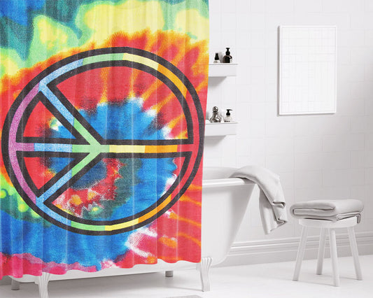 Hippie Tie Dye Peace Bathroom Shower Curtain Fabric Waterproof | 66 X 72 Inch