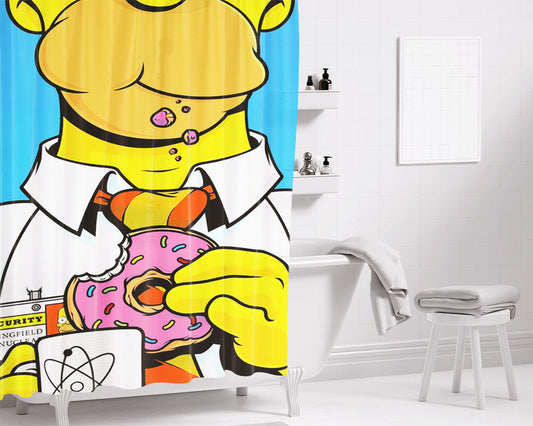 Homer Doughnut Lovers Bathroom Shower Curtain Fabric Waterproof | 66 X 72 Inch