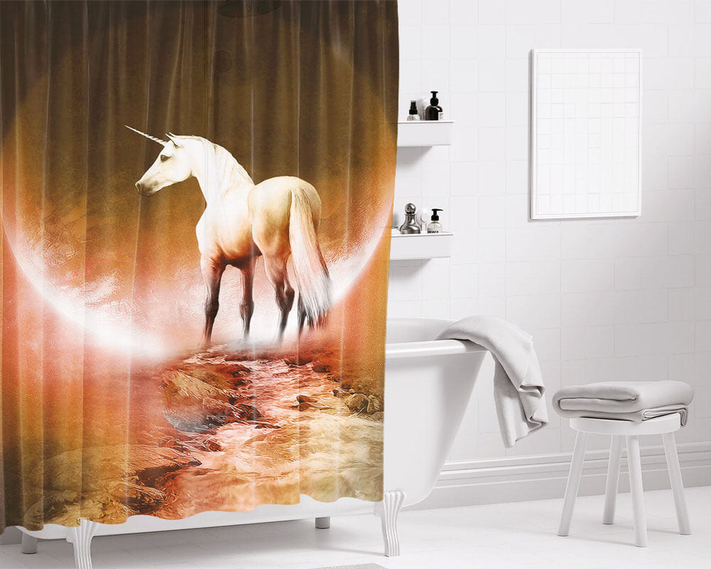 Horse Wallpaper Bathroom Shower Curtain Fabric Waterproof | 66 X 72 Inch