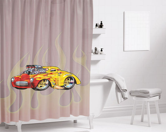 Hot Rod Classic Muscle Car Bathroom Shower Curtain Fabric Waterproof | 66 X 72 Inch