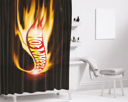 Hot Wheels Flaming Fire Glow Bathroom Shower Curtain Fabric Waterproof | 66 X 72 Inch