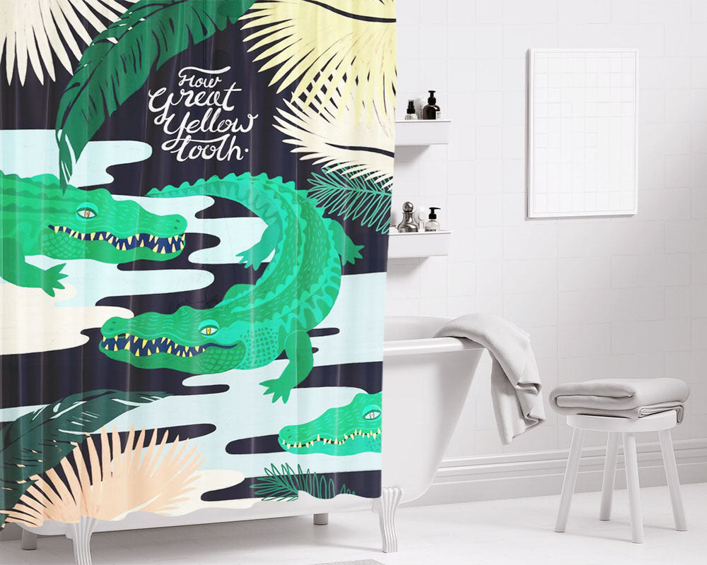 How Great Yellow Tooth Crocodile Gatsby Bathroom Shower Curtain Fabric Waterproof | 66 X 72 Inch