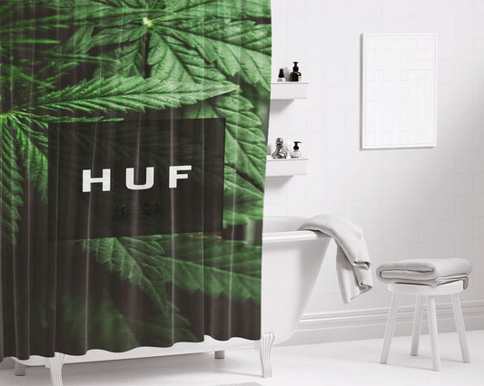 Huf Marijuana Background Photo Bathroom Shower Curtain Fabric Waterproof | 66 X 72 Inch