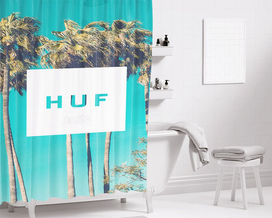 Huf Palm Art Poster Bathroom Shower Curtain Fabric Waterproof | 66 X 72 Inch