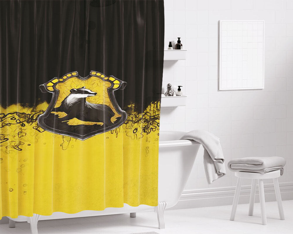 Hufflepuff Black Yellow Bathroom Shower Curtain Fabric Waterproof | 66 X 72 Inch