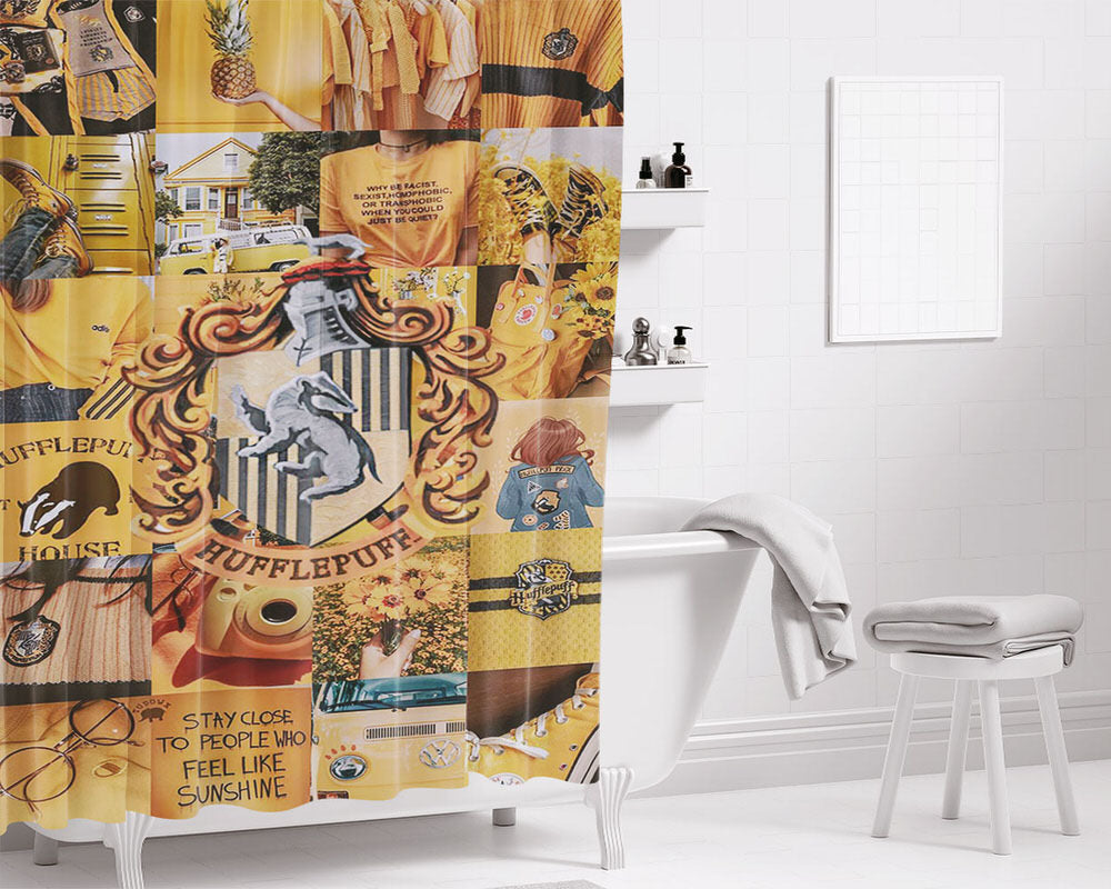 Hufflepuff Logo Yellow Wallpap Bathroom Shower Curtain Fabric Waterproof | 66 X 72 Inch