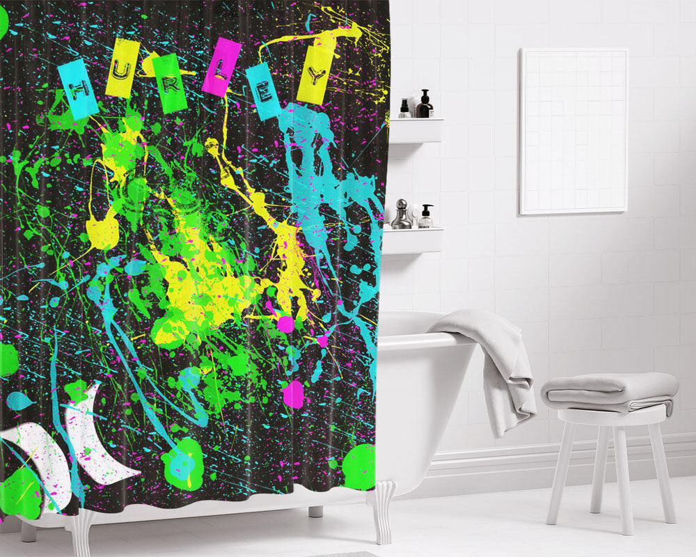 Hurley Colorful Splat Logo Bathroom Shower Curtain Fabric Waterproof | 66 X 72 Inch