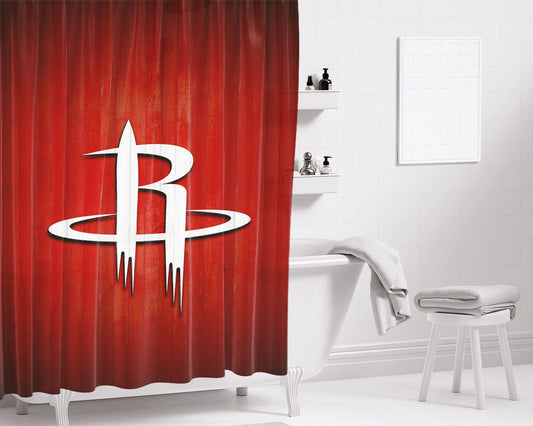 Huston Rockets Hardwood Bathroom Shower Curtain Fabric Waterproof | 66 X 72 Inch