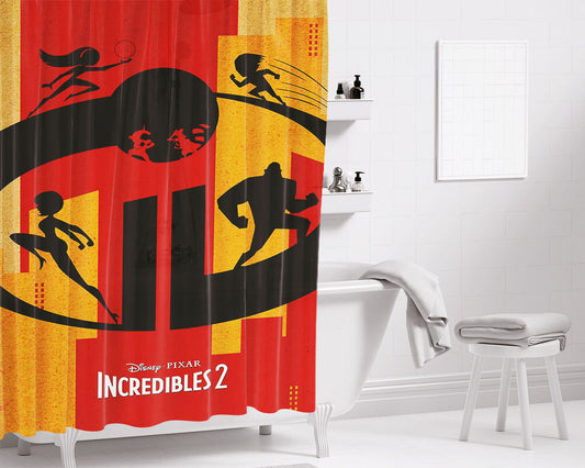 Incredibles 2 Movie Poster Bathroom Shower Curtain Fabric Waterproof | 66 X 72 Inch