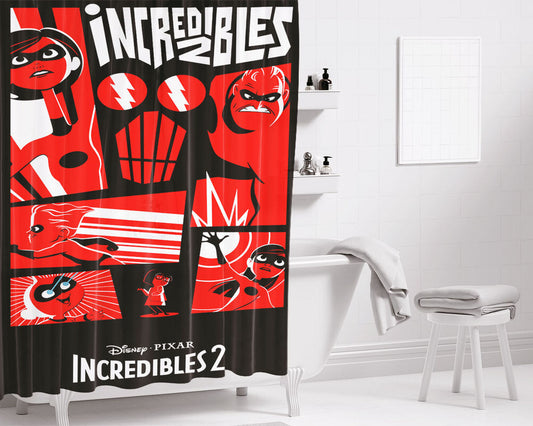 Incredibles 2 New Movie Poster Bathroom Shower Curtain Fabric Waterproof | 66 X 72 Inch