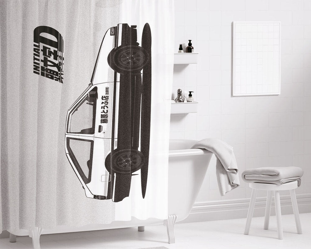 Initial D Black Wallpaper Bathroom Shower Curtain Fabric Waterproof | 66 X 72 Inch