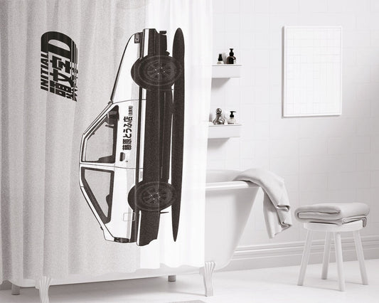 Initial D Black Wallpaper Bathroom Shower Curtain Fabric Waterproof | 66 X 72 Inch