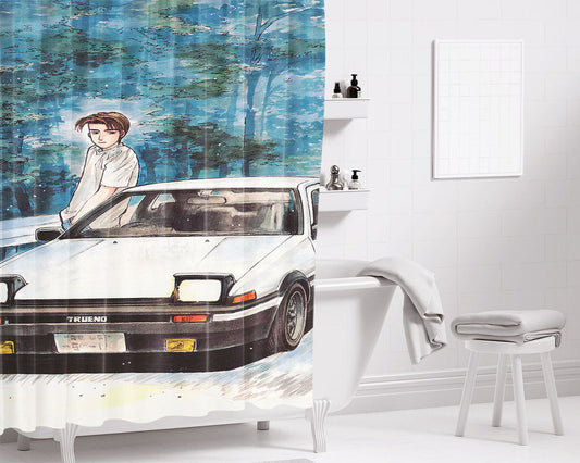 Initial D Speed Drifting Ae86 T Bathroom Shower Curtain Fabric Waterproof | 66 X 72 Inch