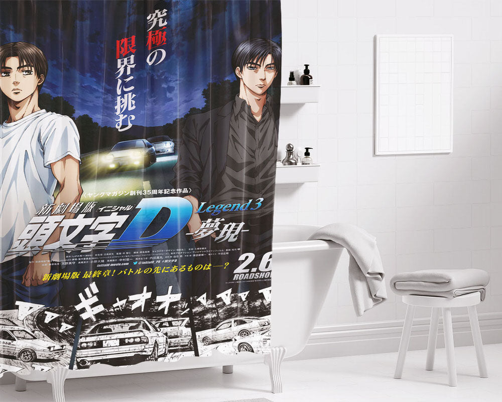 Initial D Twincam Bathroom Shower Curtain Fabric Waterproof | 66 X 72 Inch