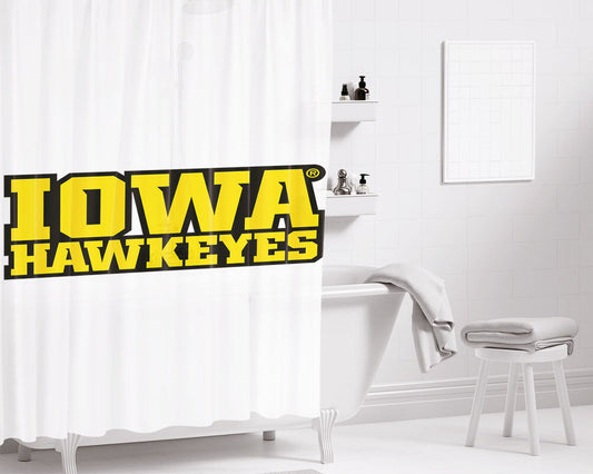 Iowa Hawkeyes Doodle Logo And Mascot Bathroom Shower Curtain Fabric Waterproof | 66 X 72 Inch
