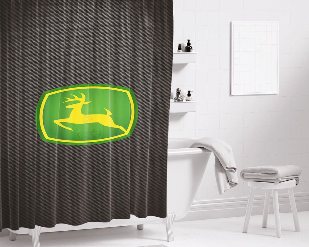 John Deere Logo Carbon Fiber Bathroom Shower Curtain Fabric Waterproof | 66 X 72 Inch