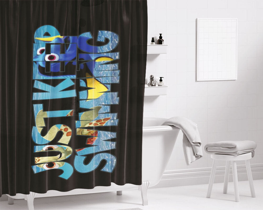 Just Keep Swimming Dory Nemo Bathroom Shower Curtain Fabric Waterproof | 66 X 72 Inch