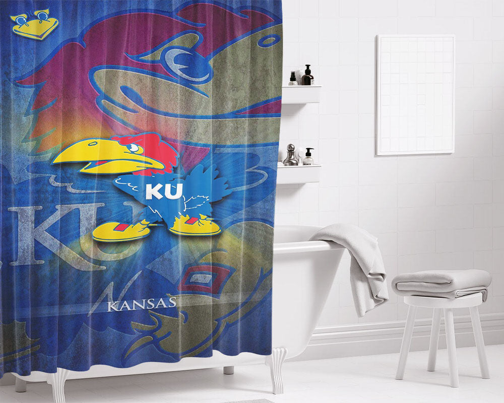Kansas Jayhawk Logo Bathroom Shower Curtain Fabric Waterproof | 66 X 72 Inch