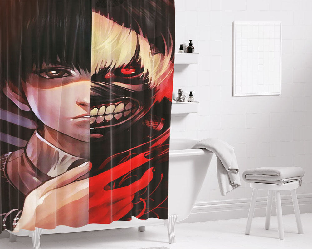 Ken Kaneki Ghoul Artwork Bathroom Shower Curtain Fabric Waterproof | 66 X 72 Inch