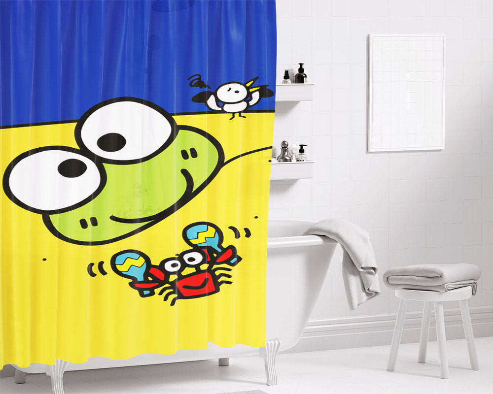 Keroppi Beach Bathroom Shower Curtain Fabric Waterproof | 66 X 72 Inch