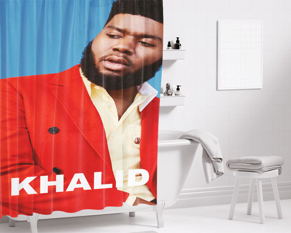 Khalid In Blue Background Bathroom Shower Curtain Fabric Waterproof | 66 X 72 Inch