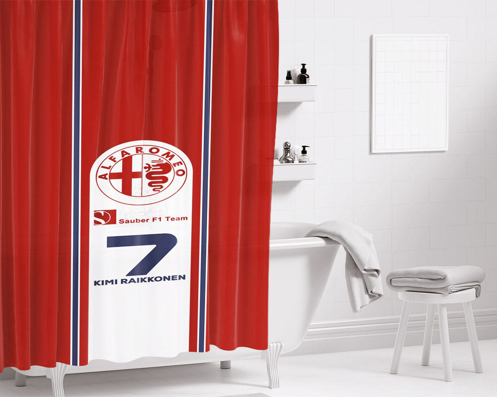 Kimi Raikkonen Kr7 Formula 1 Bathroom Shower Curtain Fabric Waterproof | 66 X 72 Inch